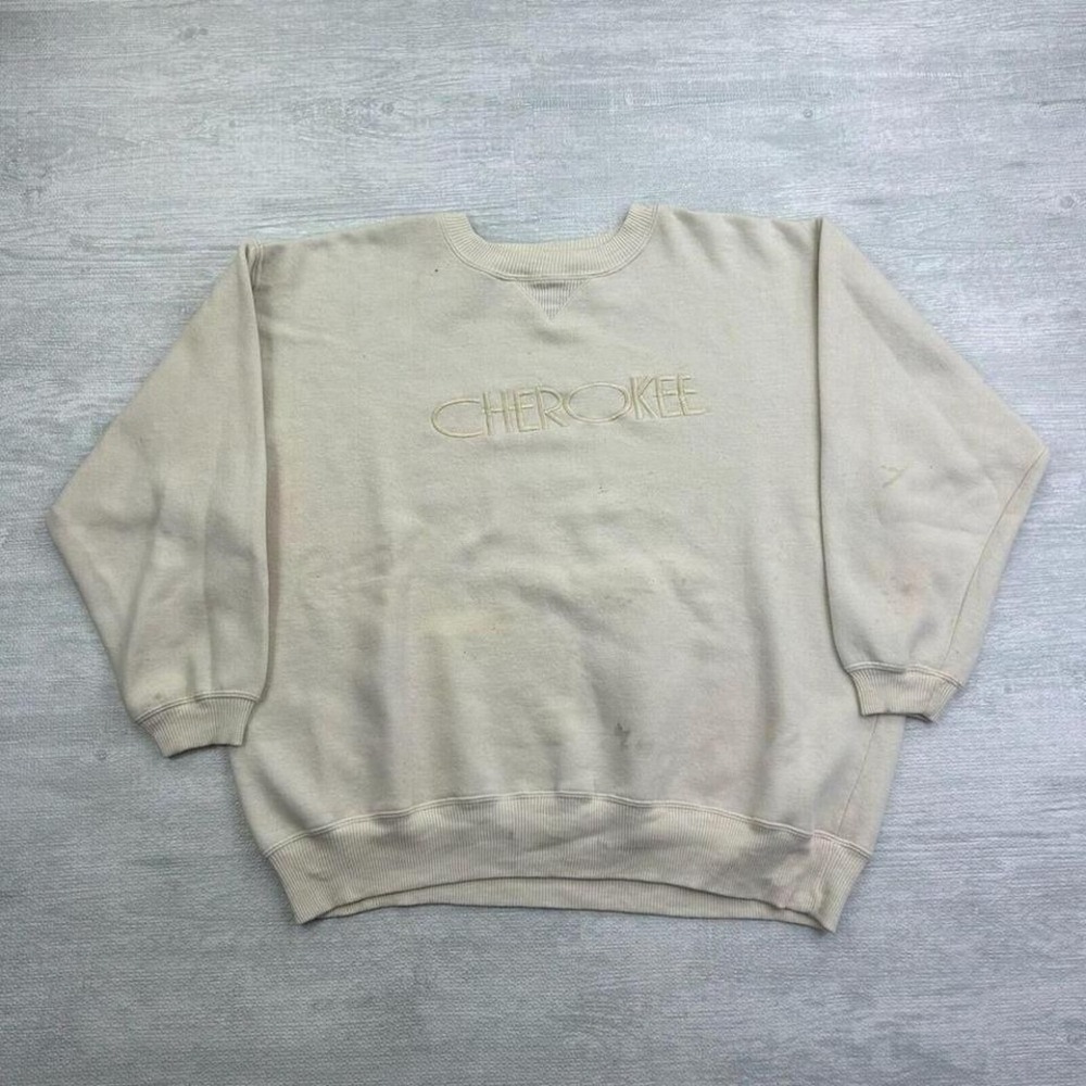 Vintage Cherokee Sweatshirt Adult XL Yellow Beige Embroidered Crewneck Logo